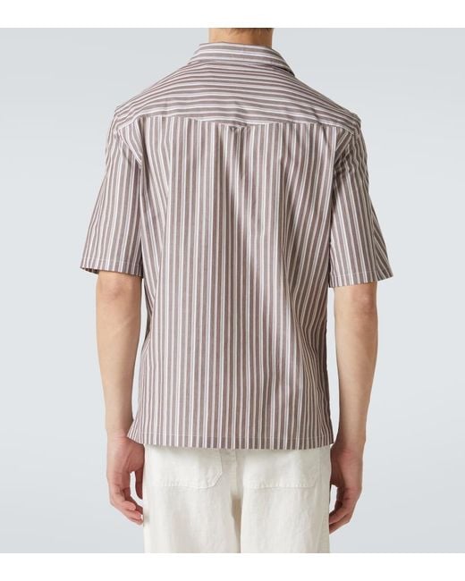 Brunello Cucinelli Brown Striped Cotton Bowling Shirt for men
