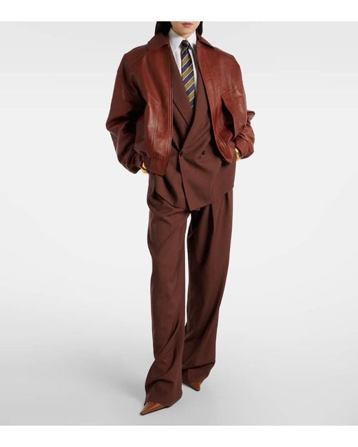 Saint Laurent Brown High-Rise Wool Gabardine Wide-Leg Pants