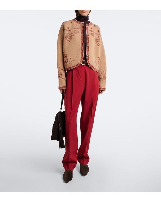Alanui Brown Bandana Jacquard Wool And Cashmere Cardigan