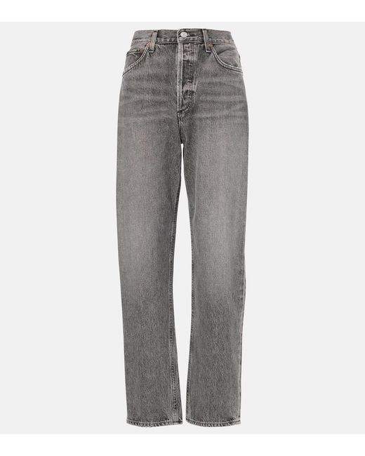 Agolde Gray 90's Mid-Rise Straight Jeans