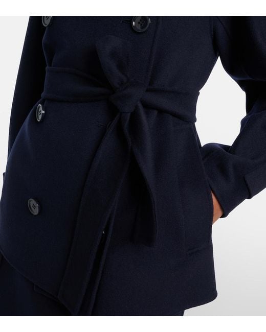 Max Mara Blue Louise Belted Double-Breasted Virgin Wool Jacket