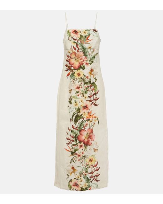 Robe longue Lexi en lin a fleurs Zimmermann en coloris Metallic