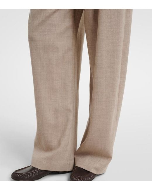 Brunello Cucinelli Natural Monili Virgin Wool Wide-Leg Pants