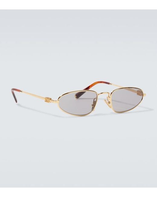 Miu Miu Metallic Logo Oval Sunglasses for men