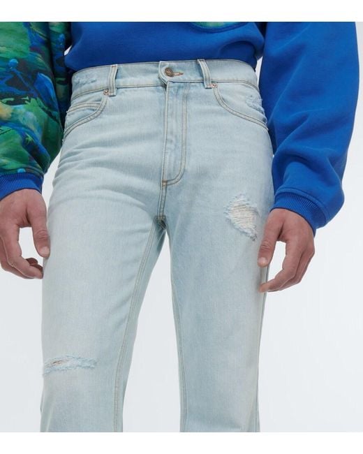ERL Blue Distressed Mid-Rise Flared Jeans for men
