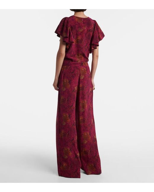 Ulla Johnson Red Aviva Silk Crepe De Chine Wide-Leg Pants