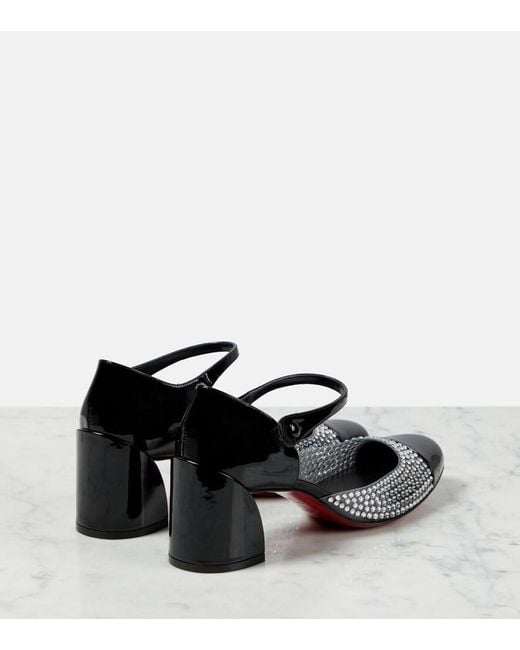 Christian Louboutin Black Crystal-Embellished Patent Leather Pumps