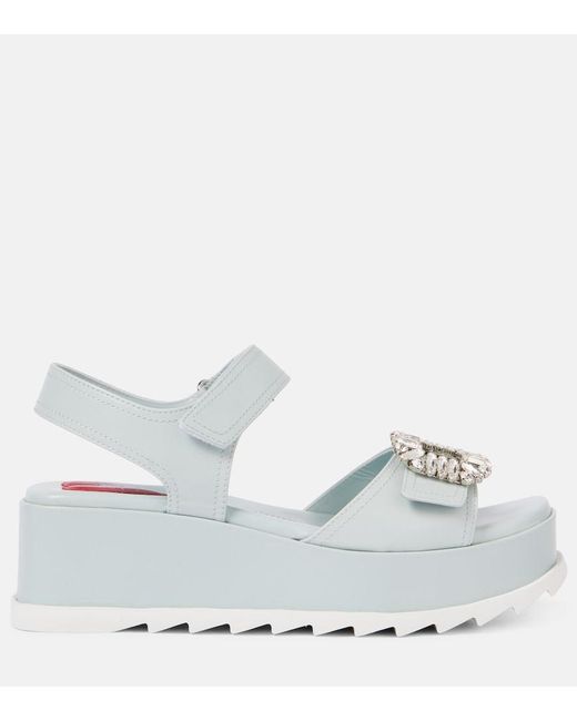 Roger Vivier White Embellished Leather Platform Sandals