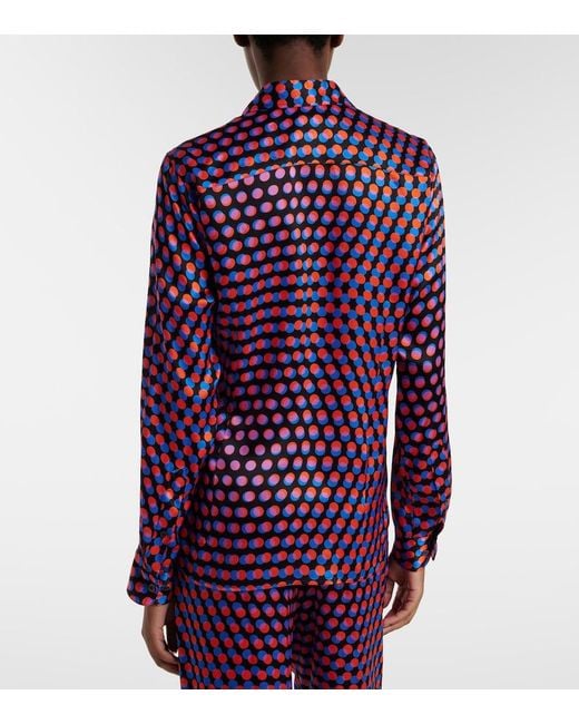 Dries Van Noten Blue Polka-Dot Silk Shirt