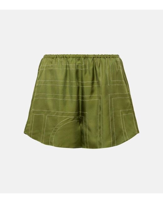 Totême  Green Monogram Silk Satin Pajama Shorts