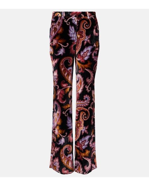 Etro Red Jacquard Straight Pants