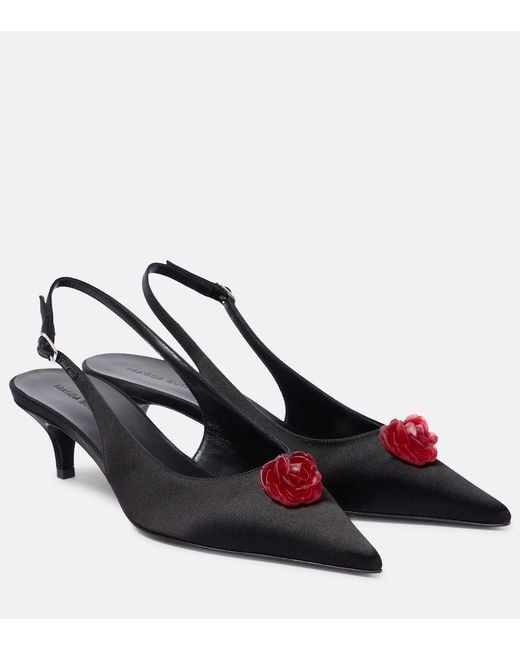 Magda Butrym Black 45 Floral-Applique Satin Slingback Pumps