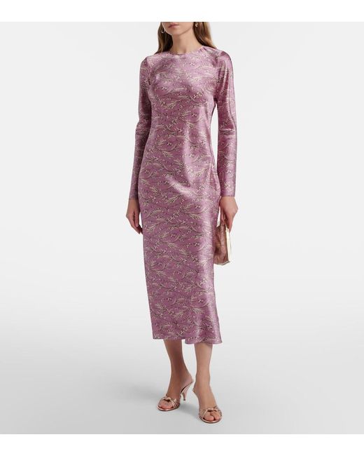 Veronica Beard Pink Gemma Floral Silk-Blend Satin Midi Dress