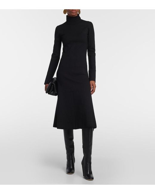 Joseph Black Turtleneck Silk-Blend Midi Dress