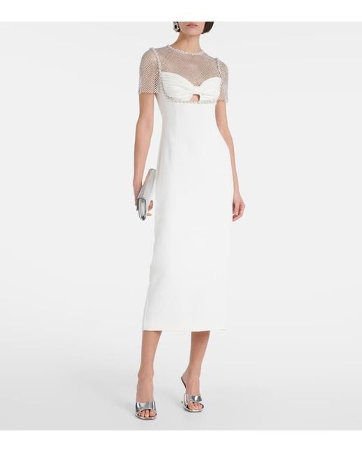 Self-Portrait White Bridal Embellished Crepe Midi Dress