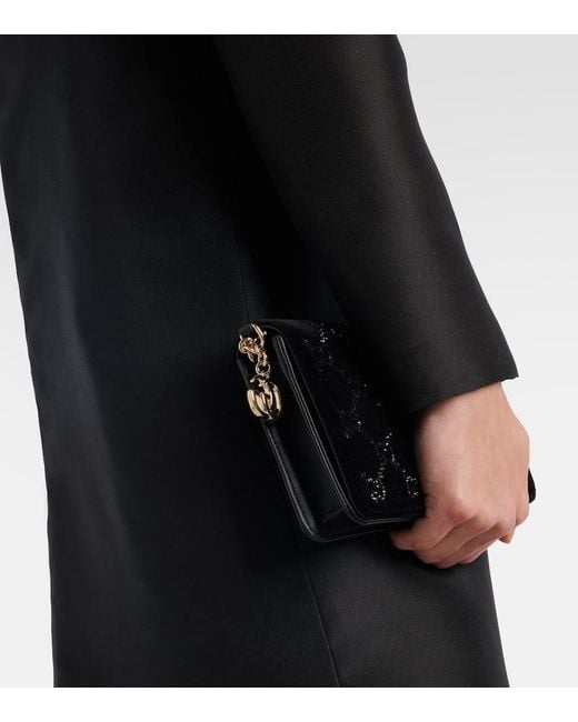 Gucci Black Portemonnaie Mit Kettenriemen Gg Crystal Aus Samt
