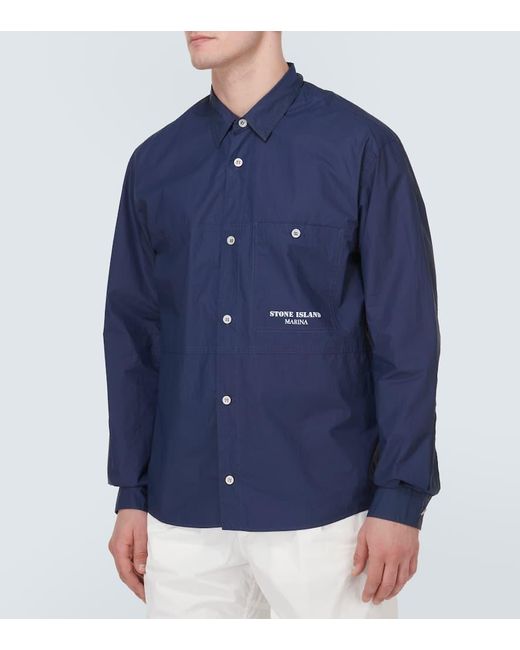 Stone Island Blue Marina Striped Cotton Overshirt for men