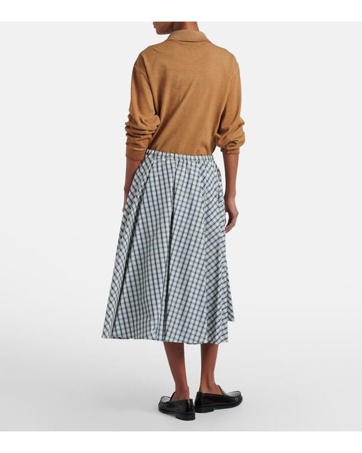 Prada Blue Checked Cotton-Blend Chambray Midi Skirt