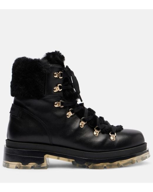 Bogner Black Swansea Shearling-Lined Leather Ankle Boots