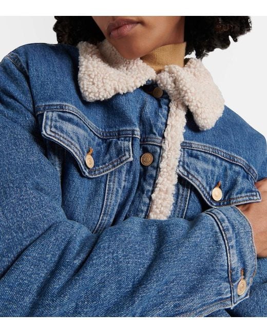 7 For All Mankind Blue Teddy-Trimmed Denim Jacket