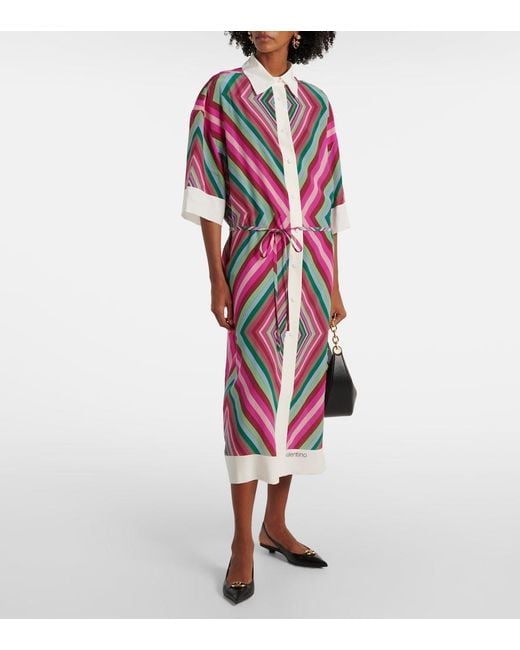 Valentino Pink Rhombus 75 Silk Shirt Dress