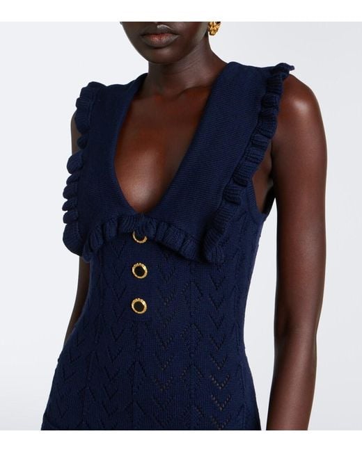 Alessandra Rich Blue Knitted Virgin Wool Midi Dress