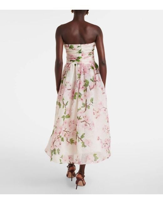 Robe Bustier En Soie Melangee A Fleurs Oscar de la Renta en coloris Natural