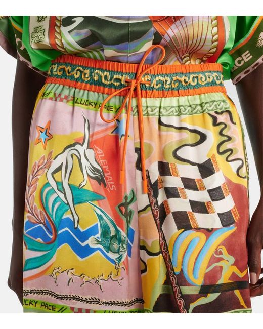 ALÉMAIS Green Lucky Pace Printed Silk Palazzo Pants