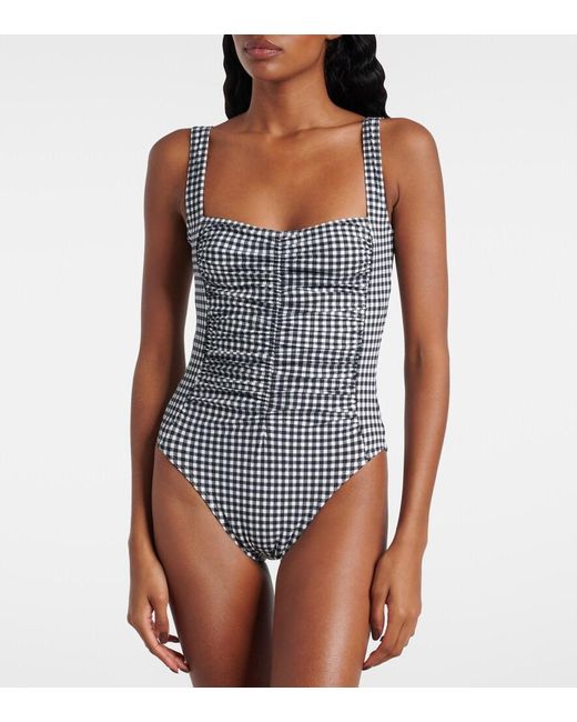 Karla Colletto Black Ruched Gingham Swimsuit