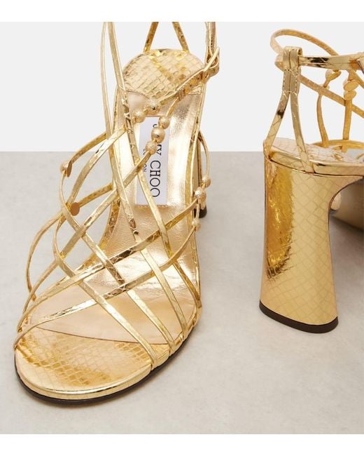 Jimmy Choo Felice 95 Beaded Metallic Leather Sandals