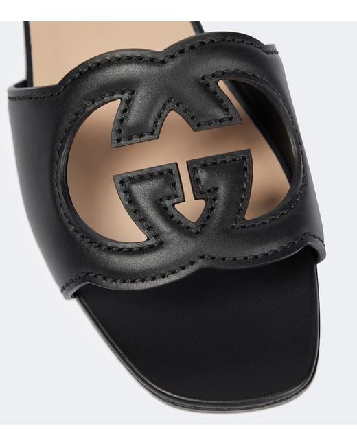 Gucci Black Interlocking G Cut-out Leather Sliders