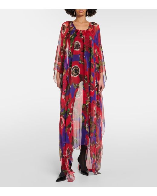 Caftano Anemone in chiffon di seta di Dolce & Gabbana in Red