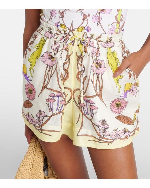 Tory Burch White Floral High-rise Linen Shorts