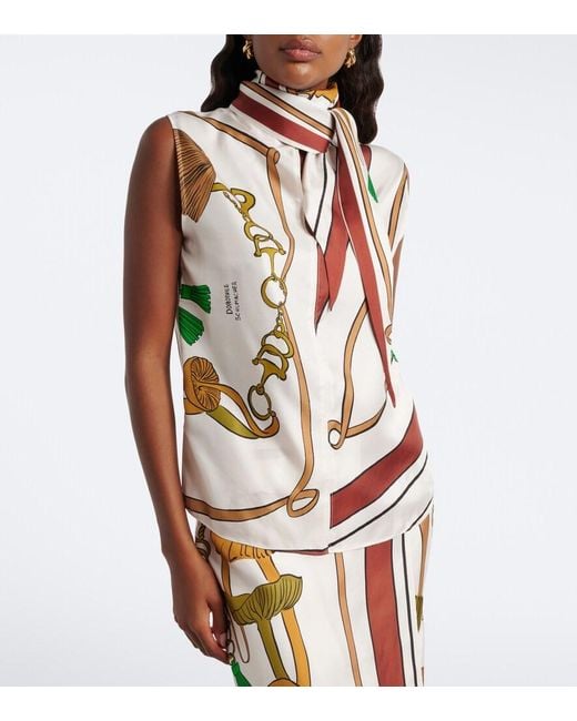 Dorothee Schumacher White Cosmic Funghi Printed Tie-Neck Silk Twill Top