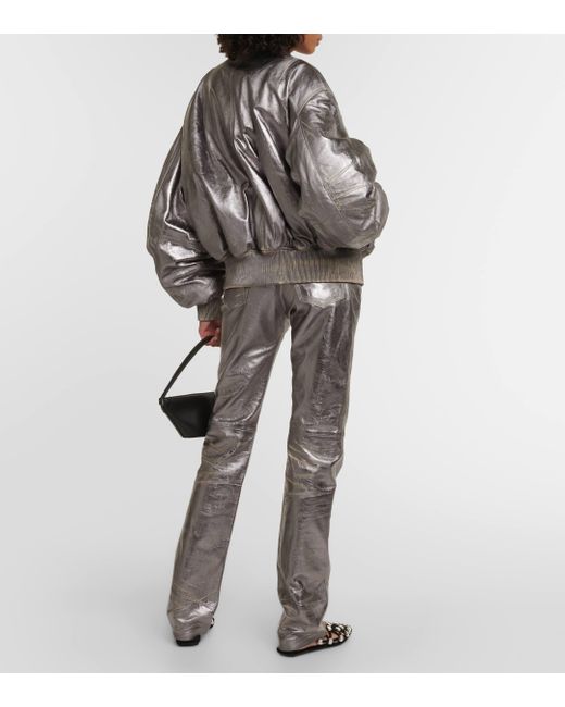 The Attico Gray Metallic Leather Bomber Jacket