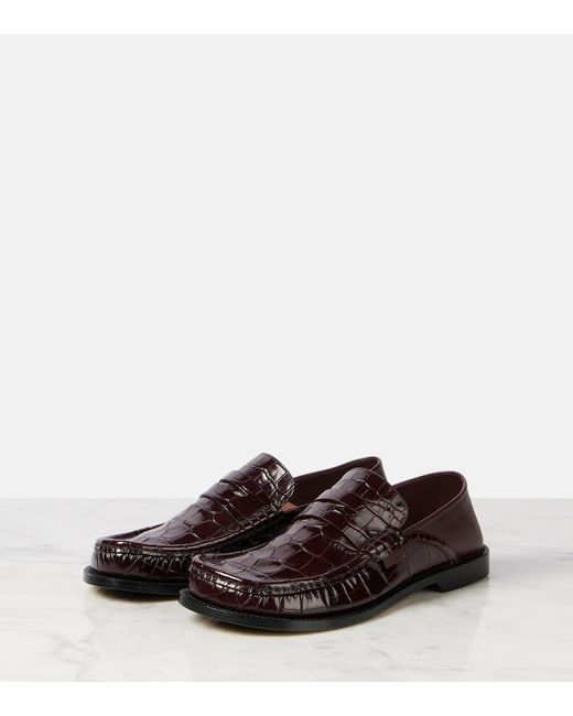 Loewe Brown Campo Croc-Effect Leather Loafers