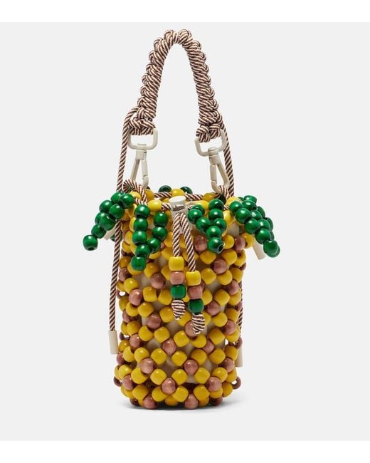 ALÉMAIS White Pineapple Mini Beaded Top-Handle Bag