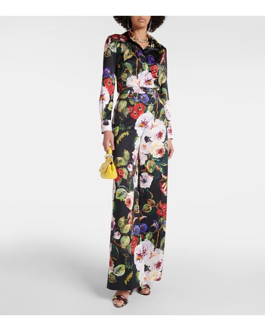 Pantalones anchos de algodon floral Dolce & Gabbana de color White