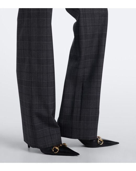 Gucci Gray Checked Wool Straight Pants