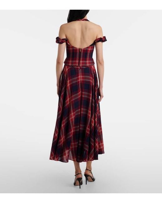 Vivienne Westwood Red Chichi Draped Plaid Midi Dress