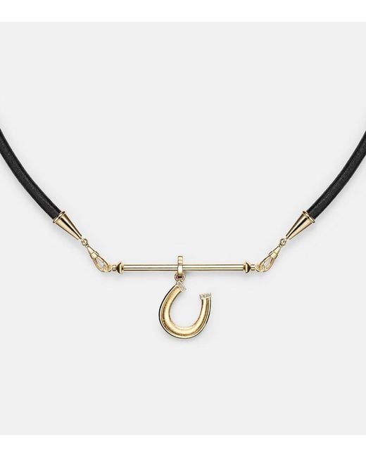 Marie Lichtenberg Metallic 18Kt And Leather Pendant Necklace With Diamonds