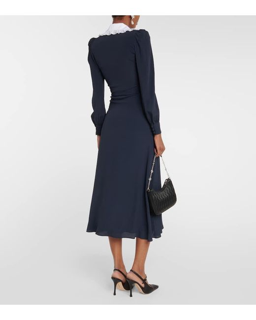 Alessandra Rich Blue Alessandra reiches Midi -Kleid mit kontrastierendem Kragen
