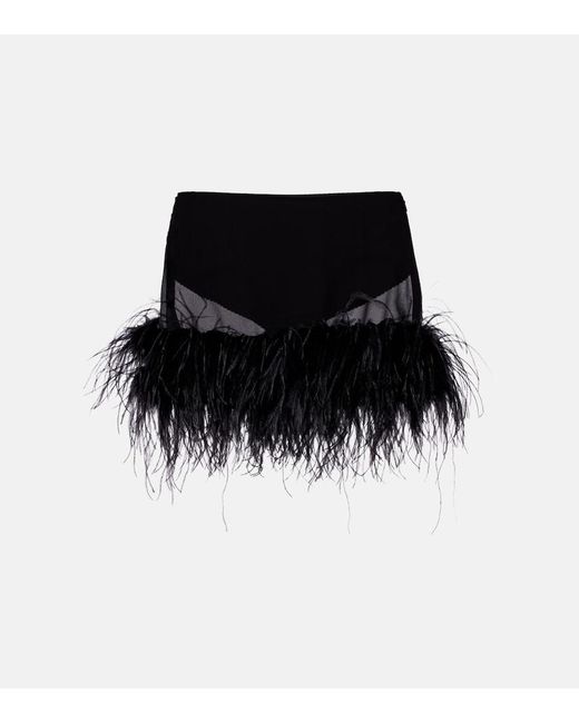 The Attico Black Sheer Feather-Trimmed Miniskirt