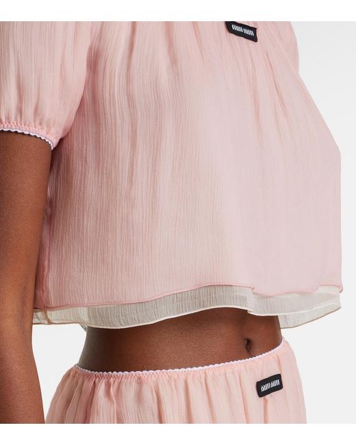 Miu Miu Pink Layered Silk Chiffon Crop Top