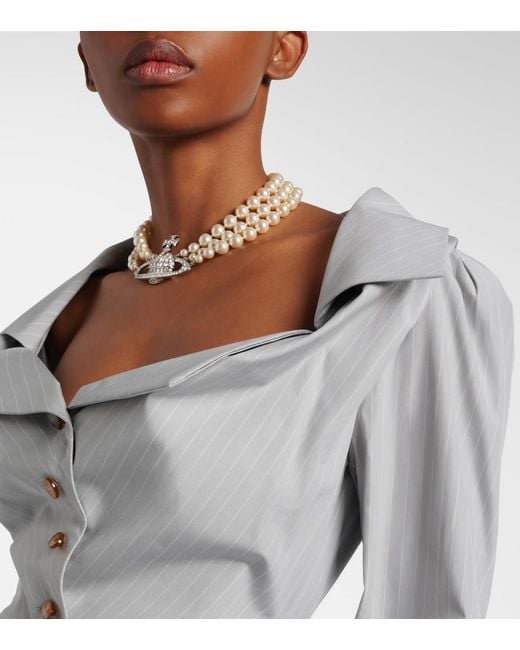Vivienne Westwood Gray Monday Pinstripe Peplum Cotton Shirt