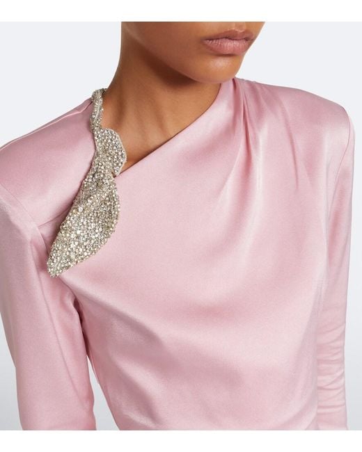 Rachel Gilbert Pink Oryx Embellished Crepe Satin Cocktail Dress