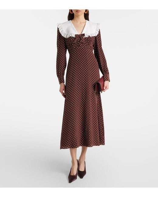 Alessandra Rich Brown Polka-Dot Ruffled Silk Midi Dress