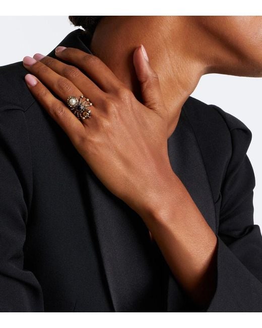 McQueen White Spider Embellished Ring