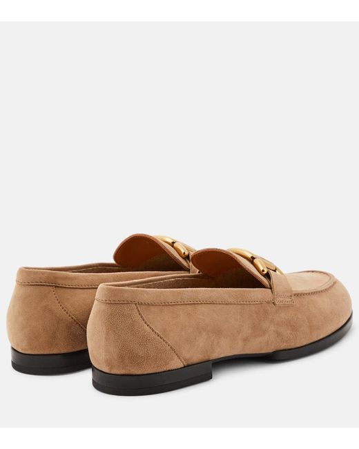Tod's Brown Embellished Suede Loafers