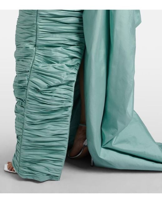 Marmar Halim Green Draped Pleated Taffeta Bustier Gown